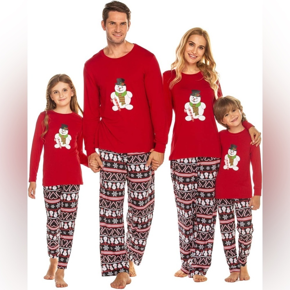 NEW Ekouaer Mens Red Snowman Christmas Pajama Set 2 Piece Holiday Sleepwear Med